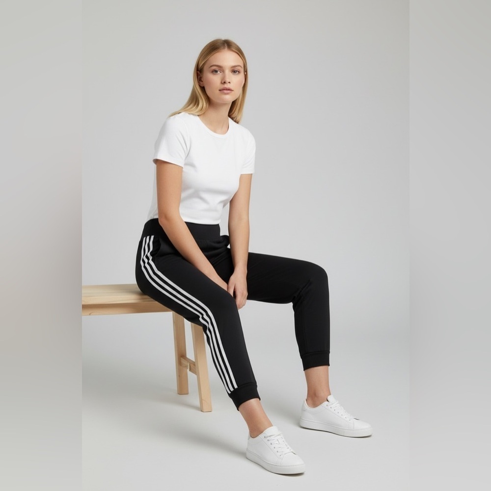 Adidas activewear yoga sports leggings black striped pocket wide waist Women M - Picture 1 of 15